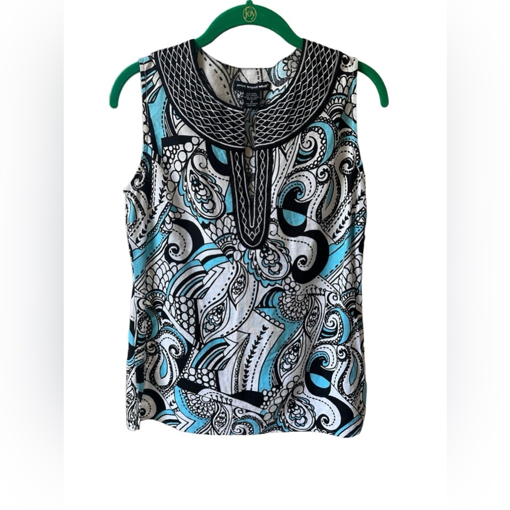 Saint Tropez West Paisley Geometric Shirt Small Teal Black White